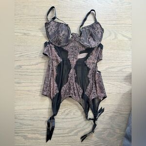 NWT Victoria’s Secret Fearless Black Tan Lace Corset Bustier Sexy Lingerie  36D